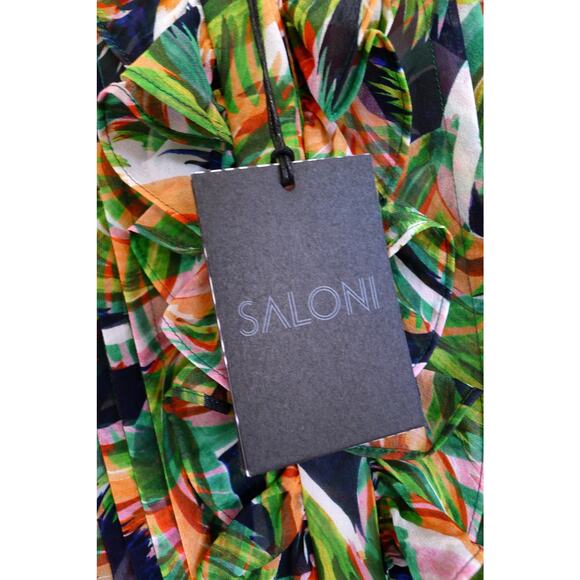 SALONI Raquel Silk Chiffon Belted Midi Dress Jade Palmier Saks 8 NWT $815 - Picture 5 of 15